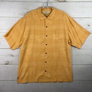 Tommy Bahama Mens Shirt Sz M Orange Palm Trees Button Down 100% Silk Beach Camp